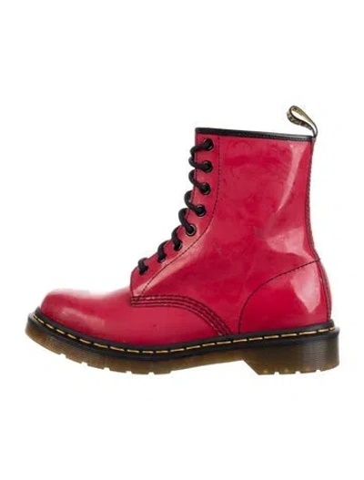 Pre-owned Dr. Martens Patent Leather Combat Boots In Red