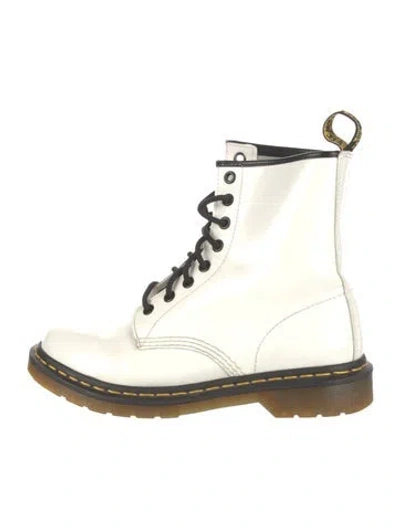 Pre-owned Dr. Martens Patent Leather Combat Boots In White