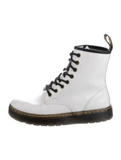 Pre-owned Dr. Martens Patent Leather Combat Boots In White