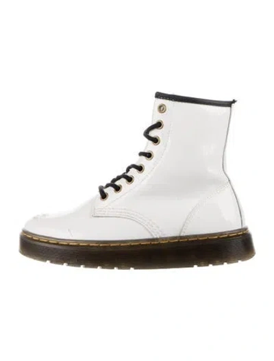 Pre-owned Dr. Martens Patent Leather Combat Boots In White