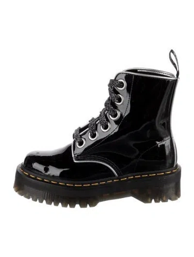 Pre-owned Dr. Martens Patent Leather Glitter Accents Combat Boots In Black