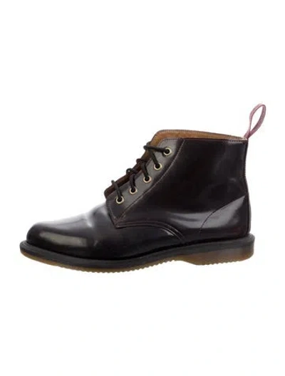 Pre-owned Dr. Martens Patent Leather Mesh Accents Combat Boots In Burgundy