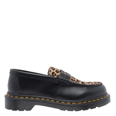 Dr. Martens' Penton Loafers In Black+light Tan Smooth+mini Leopard Spot Hair On