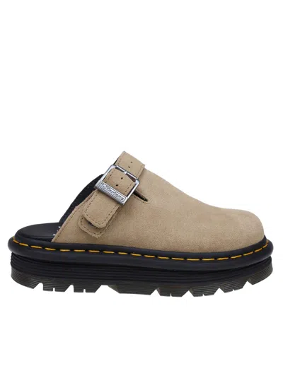 Dr. Martens Platform Mules In Zebzag Suede In Neutral