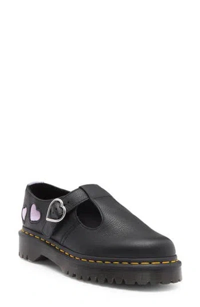 Dr. Martens' Dr. Martens Polley Heart T-bar Shoe In Black Frosted Lavender Lilac