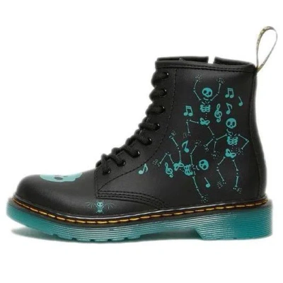 Dr. Martens' (ps) Dr.martens 1460 Pu Skelly Print Leather Lace Up Boots 'black Aqua'