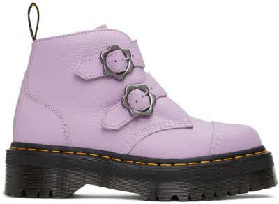 Dr. Martens' Devon Flower Buckle Leather Platform Boots In Lilac Milled