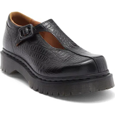 Dr. Martens Rejena Mj Analine Croc Emboss Woman Loafers Black Size 7 Leather