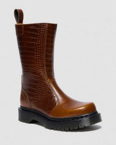 Dr. Martens Rejena  Croc Emboss  Leather Boots In Brown