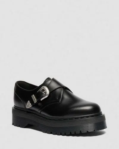 Dr. Martens Retro Monk Quad Tumble Leather Strap Shoes In Black