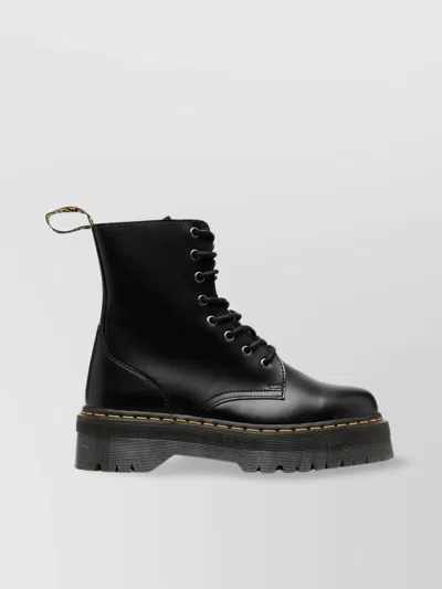 Dr. Martens' Round Toe Boots With Treaded Rubber Sole In Grey