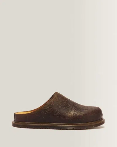 Dr. Martens San Floral Emboss Crazy Horse Leather Mules In Multi