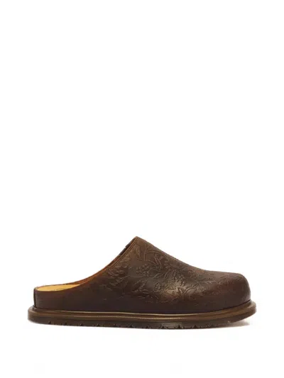 Dr. Martens San Floral-embossed Leather Mules In Brown