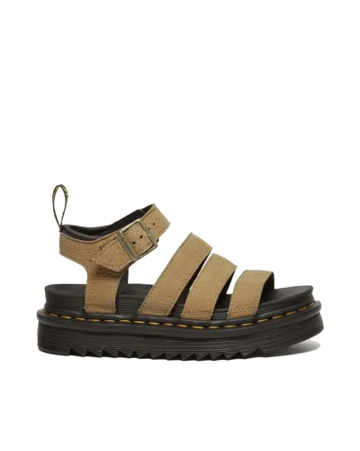 Dr. Martens' Blaire Tumbled Nubuck Leather Sandals Muted Olive In Brown