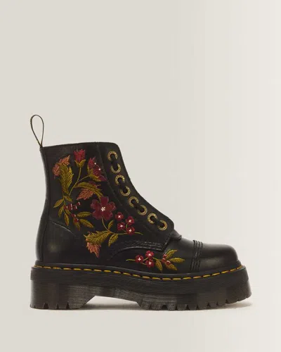 Dr. Martens Sinclair Floral Wanama Leather Lace Up Boots In Black