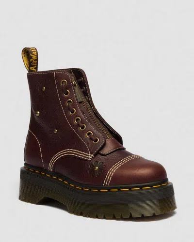 Dr. Martens Sinclair Flower Grizzly Leather Platform Boots In Brown