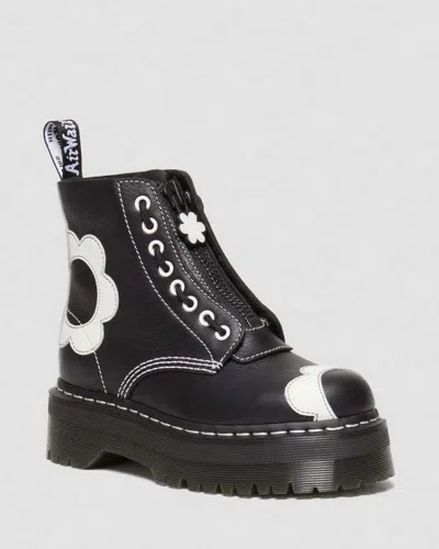 Dr. Martens' Sinclair Flower Pisa Leather Platform Boots In Black,white