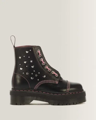 Dr. Martens Sinclair Hearts & Stars 8 Eye Milled Gloss Leather Platform Boots In Black