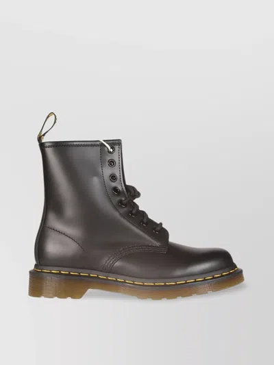 Dr. Martens' Smooth Chunky Sole Boots With Contrast Stitching In Brown