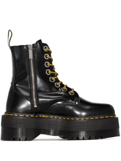 Dr. Martens Smooth Full-grain Leather Platform Boots With Central Zip In Black