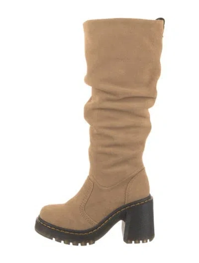 Pre-owned Dr. Martens Suede Colorblock Pattern Slouch Boots In Neutral