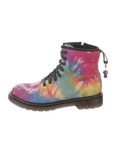 Pre-owned Dr. Martens Suede Printed Combat Boots In Multi