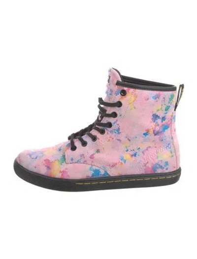 Pre-owned Dr. Martens Suede Printed Combat Boots In Pink