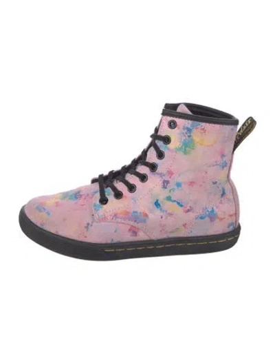 Pre-owned Dr. Martens Suede Printed Lace-up Boots In Pink