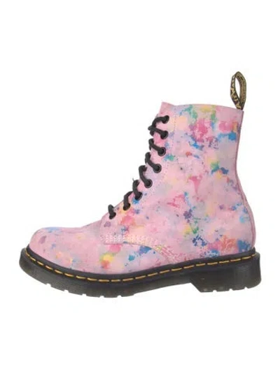 Pre-owned Dr. Martens Suede Tie-dye Print Combat Boots In Pink