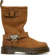 Dr. Martens' Tan Anistone Hi Leather Biker Boots In Desert Brown Tumbled