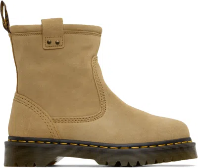 Dr. Martens' Tan Anistone Lo Suede Biker Boots In Sand Suede