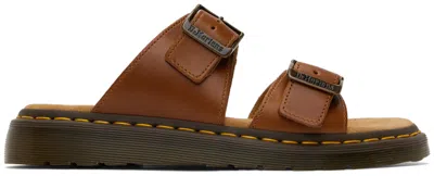 Dr. Martens' Tan Josef Leather Buckle Slide Sandals In Oak Analine