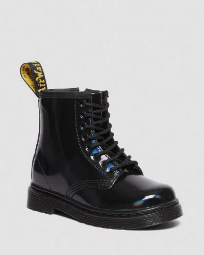Dr. Martens' Toddler 1460 Rainbow Patent Leather Lace Up Boots In Schwarz/mehrfarbig