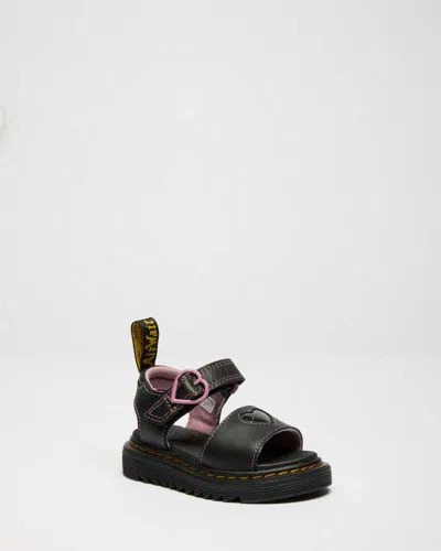 Dr. Martens Toddler Marlowe Ii Glitter Heart Leather Strap Shoes In Black