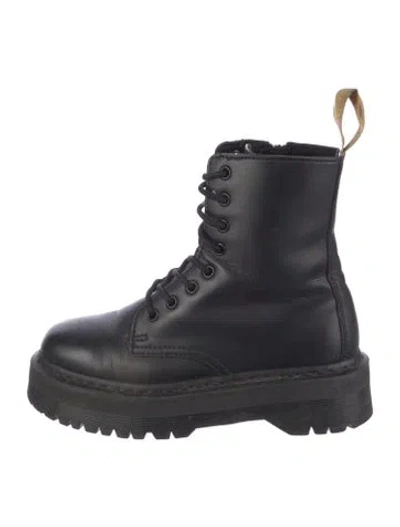 Pre-owned Dr. Martens Vegan Leather Combat Boots In Black