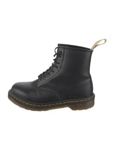 Pre-owned Dr. Martens Vegan Leather Combat Boots In Black