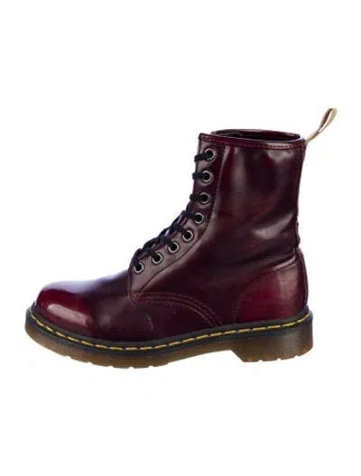Pre-owned Dr. Martens Vegan Leather Combat Boots In Burgundy