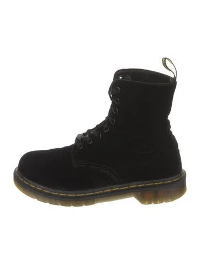Pre-owned Dr. Martens Velvet Combat Boots In Black