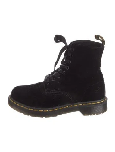 Pre-owned Dr. Martens Velvet Combat Boots In Black