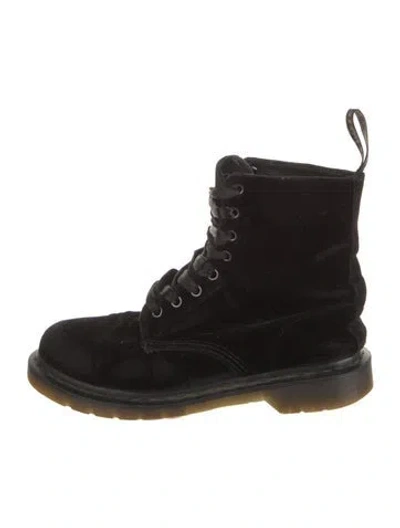 Pre-owned Dr. Martens Velvet Combat Boots In Black