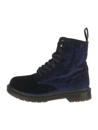 Pre-owned Dr. Martens Velvet Combat Boots In Blue