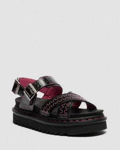 Dr. Martens Voss Ii Distressed Patent Leather Sandals In Black