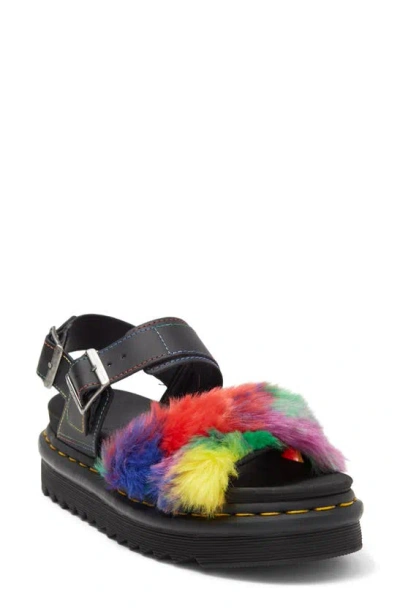 Dr. Martens' Voss Ii Faux Fur Strap Sandal In Black Rainbow