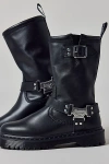 Dr. Martens Mid-calf Black Leather Boots With Silver-tone Hardware In Black