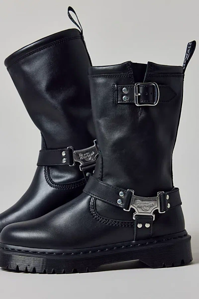 Dr. Martens Mid-calf Black Leather Boots With Silver-tone Hardware