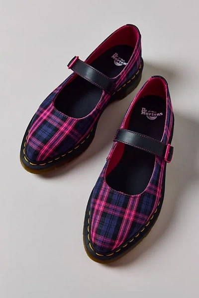 Dr. Martens' Women's Elphie Plaid Mary Jane Shoe In Black/pink Woven, Women's At Urban Outfitters