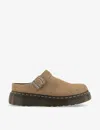 DR. MARTENS' DR. MARTENS WOMEN'S SAVANH TAN LAKETEN BUCKLED SUEDE PLATFORM MULES