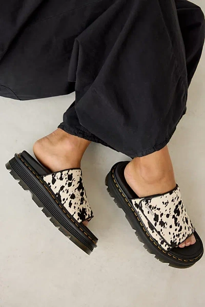 Dr. Martens Zebzag Dalmatian Hair On Leather Platform Slides In Multi