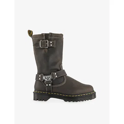 Dr. Martens Womens Charcoal Grey Burnished Anistone Suede Biker Boots Eur 39 / 6 Uk In Gray