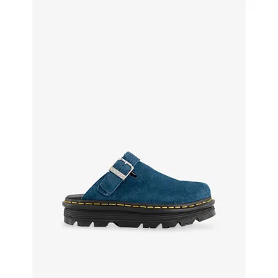 DR. MARTENS WOMENS NEPTUNE BLUE ZEBZAG SUEDE MULES EUR 36 / 3 UK